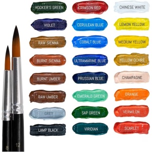 Set 24 Vopsele acrilice int!rend, cu 2 pensule, rezistente la apa pentru hartie, lemn, panza, argila, pietre, ipsos, 12 ml, Resigilat, Grad A - Img 4