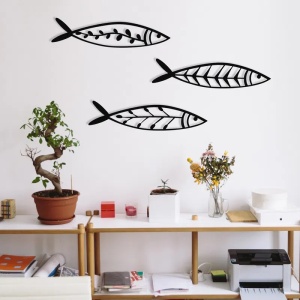 Set 3 pesti decorativi pentru perete Re-Bloom, metal, negru, 32 x 8 cm - Img 2