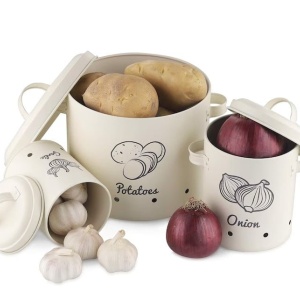 Set 3 recipiente pentru depozitarea legumelor, Navaris, Crem, Resigilat, Grad A - Img 5