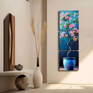 Set 3 tablouri decorative canvas model floral, 3x45x45 cm, panza/lemn, multicolor - Verificat A · Re-Bloom - Img 4