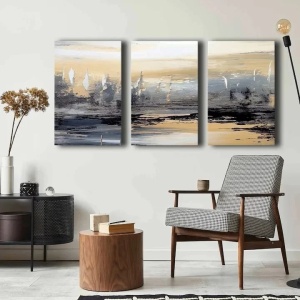 Set 3 tablouri decorative canvas triptic, 3x45x70 cm, dimensiune totala 145x70 cm, panza 100% 2.8mm, cadru lemn pin 100%, multicolor - Verificat A · Re-Bloom - Img 2