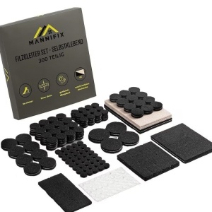 Set 300 tampoane pentru podea din pasla MANNIFIX autoadezive, pentru picioare scaun, mobila, 12 dimensiuni, Resigilat, Grad A