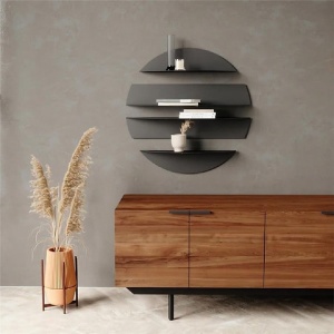 Set 4 rafturi de perete semi-circulare 76x76 cm, metal 1.2mm vopsit electrostatic pulbere, design circular modular, negru - Verificat A · Re-Bloom - Img 3