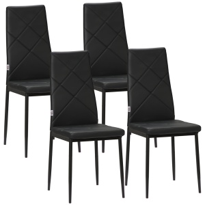 Set 4 scaune de sufragerie cu spatar inalt, piele artificiala PVC, cusaturi diamant, picioare otel, 41x50x97cm, Negru - Verificat A · Re-Bloom