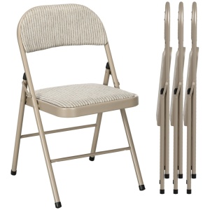 Set 4 scaune pliabile moderne cu perne, otel/poliester/spuma, 45x46x78 cm pliat 45x97x9 cm, sezut 37x37x45cm, spatar 42x36cm, capacitate 120kg, bej - Verificat A · Re-Bloom