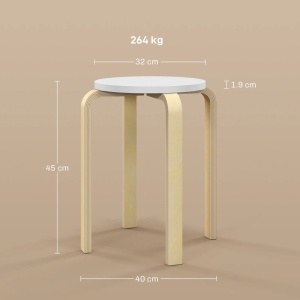 Set 4 scaune stivuibile placaj 40x40x45 cm, sezut 32x32 cm, finisaj vopsit, tampoane antiderapante, 120 kg, natur/alb - Verificat A · Re-Bloom - Img 3