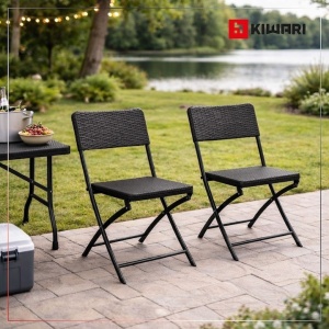 Set 7 x 2 scaune gradina pliabile Kiwari 44.5x57x80.5 cm, cadru metalic, 120 kg, terasa/balcon/camping, negru - Img 3