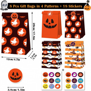 Set 8 pungi de cadouri cu stickere pentru Halloween FullJoyHut, hartie, multicolor, 20 x 7.8 x 12 cm - Img 6