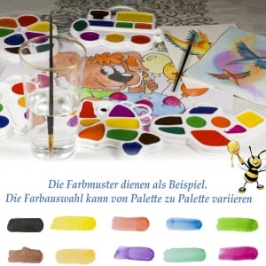 Set acuarele, 2 pensule si 10 foi pentru pictura KreativKids, hartie, multicolor