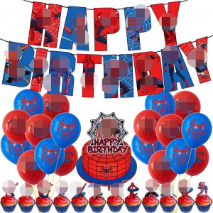 Set aniversar cu Spider Man pentru copii Babioms, latex/hartie, rosu/albastru, 32 piese