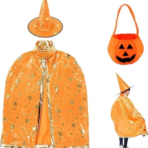 Set costum si o geanta pentru Halloween Pobec, textil/nailon, portocaliu/negru