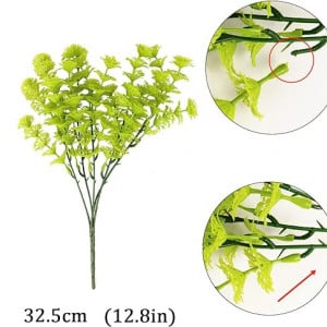 Set de 10 flori artificiale Jewlri, plastic, verde, 32.5 cm