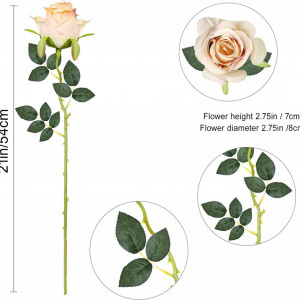 Set de 10 trandafiri artificiali Hawesome, matase/plastic, galben malt/verde, 54 cm - Img 3