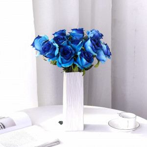 Set de 10 trandafiri artificiali Hawesome, matase/plastic, verde/albastru inchis, 54 cm - Img 2