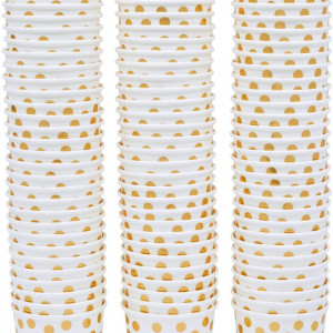 Set de 100 cupe pentru inghetata Juvale, hartie, alb/auriu, 5 x 8,8 cm