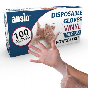 Set de 100 de manusi de unica folosinta ANSIO, vinil, transparent, M