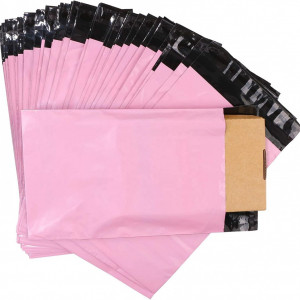 Set de 100 pungi de transport Pobuu, plastic, roz, 30 x 22 cm 