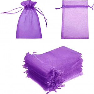 Set de 100 saculeti pentru marturii SVUPUE, textil, violet, 10 x 15 cm