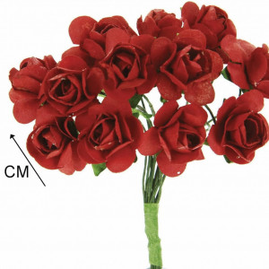 Set de 12 buchete de trandafiri Stefanazzi, hartie, rosu inchis/verde, 10 cm - Img 2