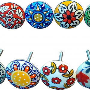 Set de 12 butoane pentru sertare/dulapuri Ajuny, ceramica, multicolor, 40 X 40 mm