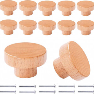 Set de 12 butoane rotunde pentru mobilier Bosdontek, lemn/metal, natur/argintiu, 3,5 cm 