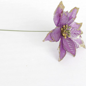 Set de 12 flori artificiale de Craciun NOVELTY GIFTS1, textil, mov, 13 cm - Img 2