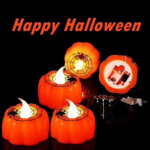 Set de 12 lumanari pentru Halloween Richonour, LED, plastic, portocaliu/negru, 6 x 6 cm