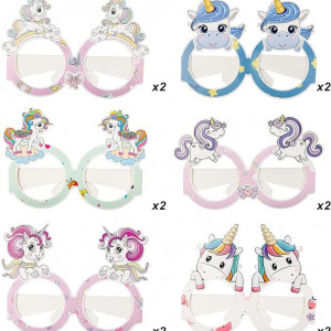 Set de 12 masti si 12 ochelari cu unicorni pentru copii Qpout, carton, multicolor - Img 5