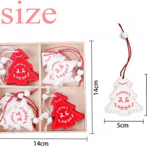 Set de 12 ornamente pentru brad Anyingkai, lemn, alb/rosu, 5 x 5,7 cm - Img 6
