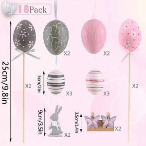 Set de 14 oua cu decoratiuni Valery Madelyn, plastic, gri/alb/roz, 6 cm - Img 7