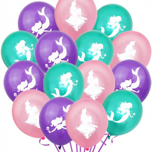 Set de 15 baloane sirena Miotlsy, latex, roz/violet/albastru, 40 cm