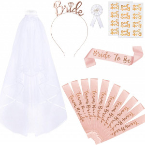 Set de 16 accesorii pentru nunta Naler, plastic/textil, alb/auriu/rose
