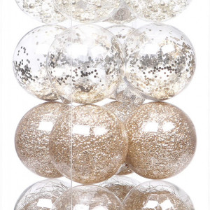 Set de 16 globuri de Craciun Sea Team, plastic, transparent/auriu/argintiu, 10 cm
