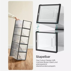 Set de 18 organizatoare pentru incaltaminte Songmics, polipropilena, transparent/negru, 25 x 35 x 18,5 cm, Resigilat, Grad A - Img 3