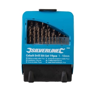 Set de 19 burghie cu varf de cobalt Silverline, 1-10 mm