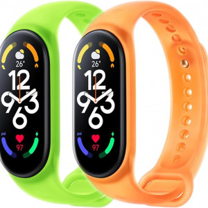 Set de 2 bratari pentru Xiaomi Mi Band 5/6/7 si Amazfit Band 5, Monuary, silicon, verde/portocaliu - Img 1