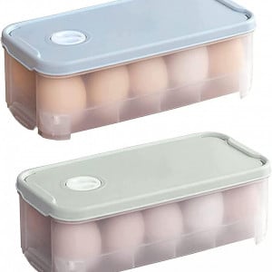 Set de 2 caserole cu capac pentru oua NAMIS, plastic, gri/transparent,  24.5 x 12 x 7 cm 