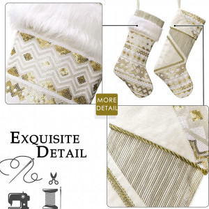 Set de 2 ciorapi pentru Craciun VALERY MADELYN, textil, alb/auriu, 45 cm - Img 2