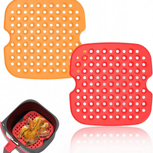 Set de 2 covorase pentru friteuza Tohilacle, silicon, rosu/portocaliu, 19 cm - Img 1