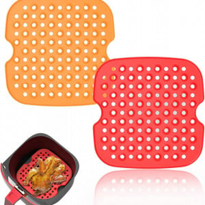 Set de 2 covorase pentru friteuza Tohilacle, silicon, rosu/portocaliu, 19 cm