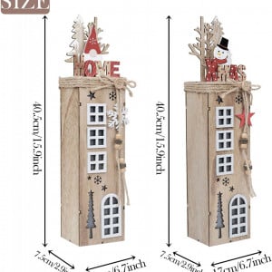 Set de 2 decoratiuni iluminate de Craciun Valery Madelyn, lemn, natur, 8.5 x 7.6 x 38.4 cm