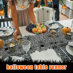 Set de 2 fete de masa pentru Halloween TSLBW, poliester, negru/gri, 102 cm / 48 x 186 cm - Img 5