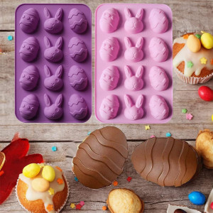 Set de 2 forme pentru bomboane/prajituri de Paste Toulifly, silicon, roz/mov, 22,8 x 15 cm 