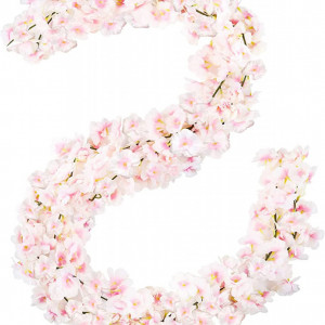 Set de 2 ghirlande din flori artificiale Homcomodar, matase/plastic, roz, 1,8 m - Img 4