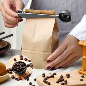 Set de 2 lingurite pentru cafea cu clema Simmpu, otel inoxidabil, negru/argintiu, 17,5 x 3,5 cm 