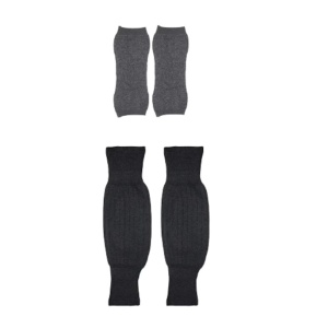 Set de 2 perechi de genunchiere termice pentru femei CHALA, bumbac, negru/gri, 45 x 15,5 cm / 29 x 13 cm - Img 1