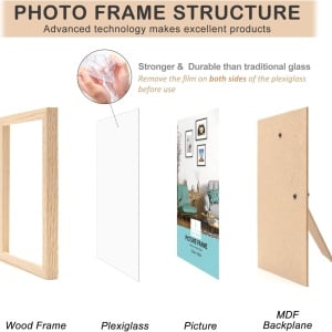 Set de 2 rame foto Arob Art, lemn masiv/plexiglas/MDF, natur, 14,5 x 19,5 cm