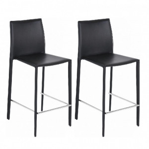 Set de 2 scaune de bar Boréalys din piele, negru - Img 1
