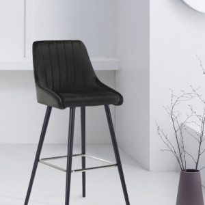 Set de 2 scaune de bar Glam negru, catifea, 51x53x106 cm - Img 3