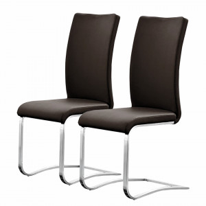 Set de 2 scaune din piele sintetica Marco, maro inchis - Img 1